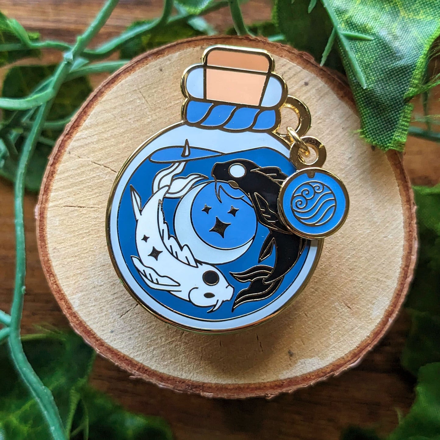 Water Moon Black White Kois Elemental Guardian Enamel Pin