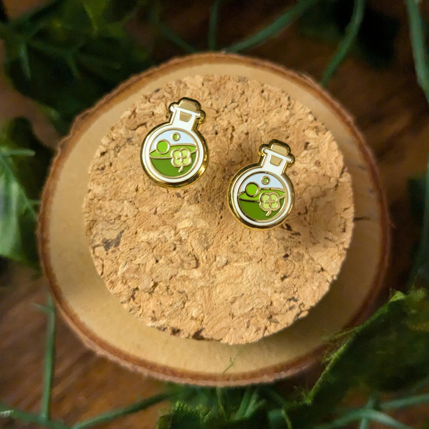 Green Luck Potion Enamel Earring Stainless Steel Studs