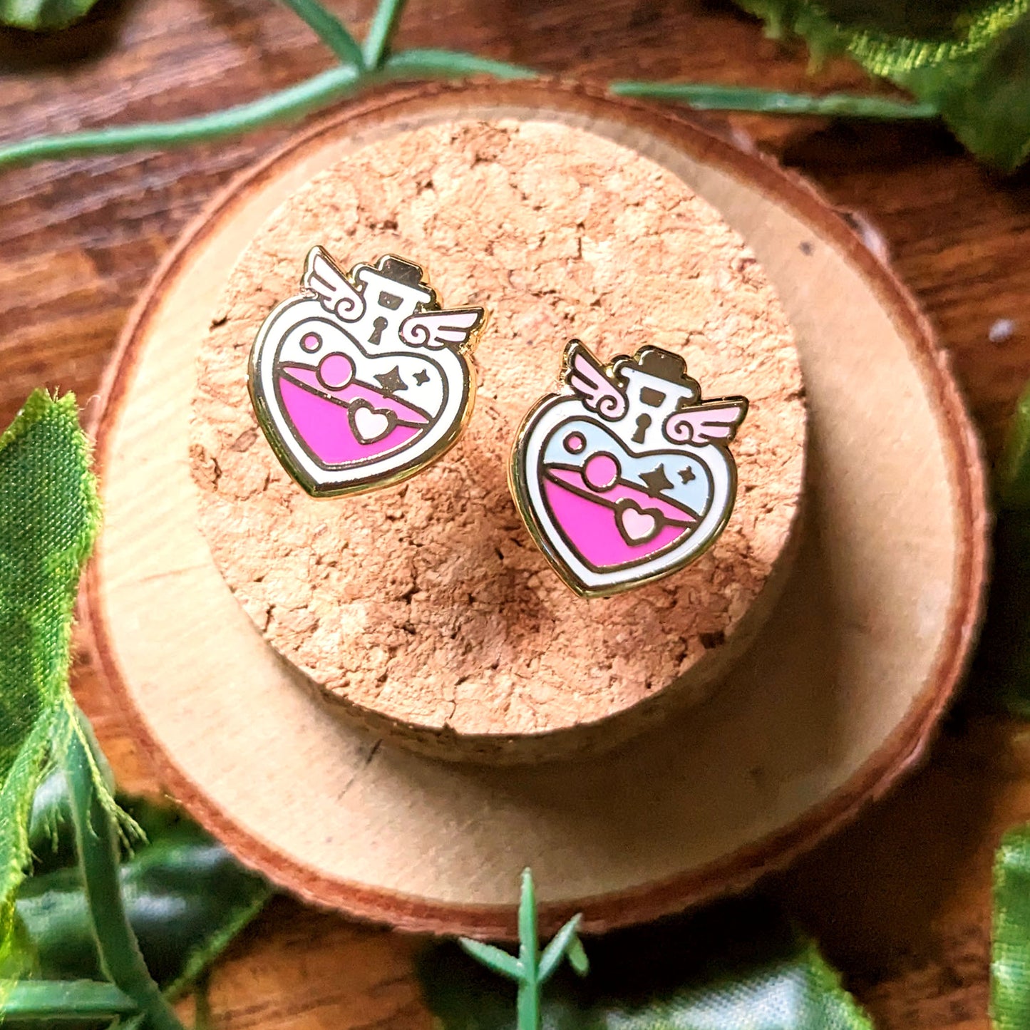 Pink Heart Love Potion Enamel Earring Stainless Steel Studs