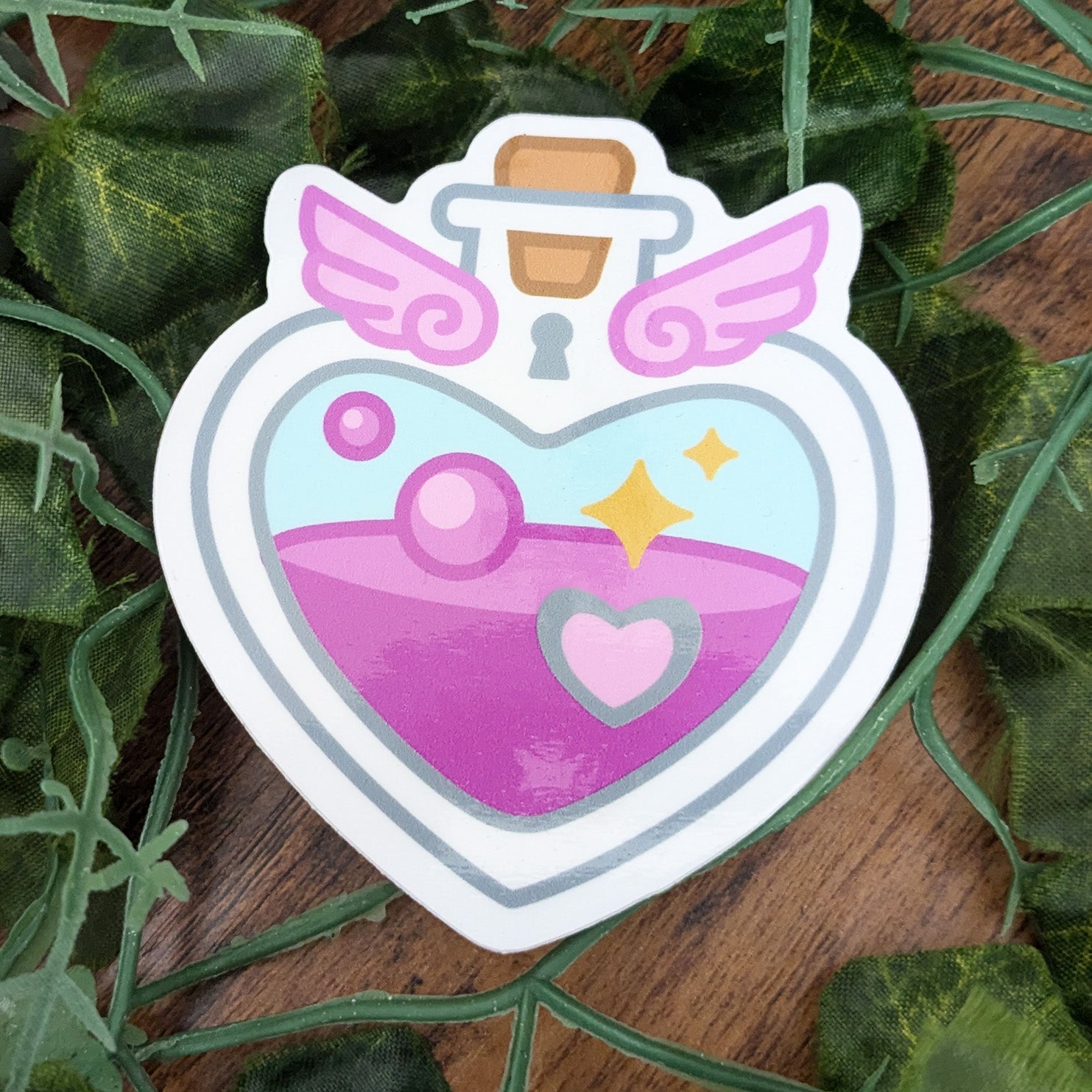 Pink Heart Love Potion Glossy Vinyl Sticker