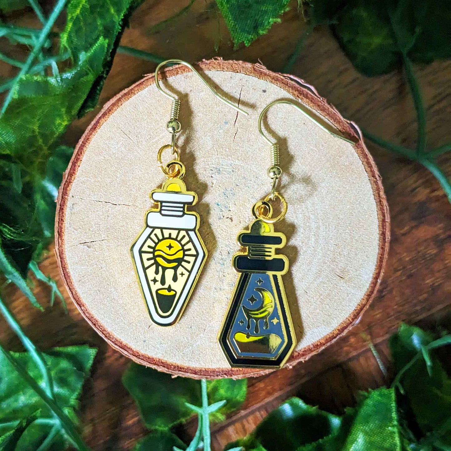 sun and moon hook hanging earrings